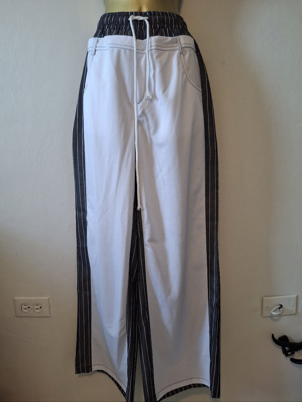White Track Pants with Black Side Stripes